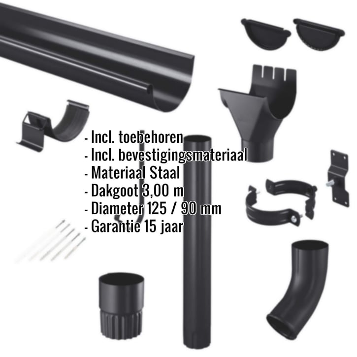 Stalen dakgoot voordeelpakket 3 m | Ø 125/90 mm | 9005 - Gitzwart #2