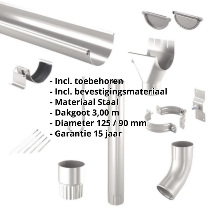 Stalen dakgoot voordeelpakket 3 m | Ø 125/90 mm | 9007 - Grijs aluminiumkleurig #2