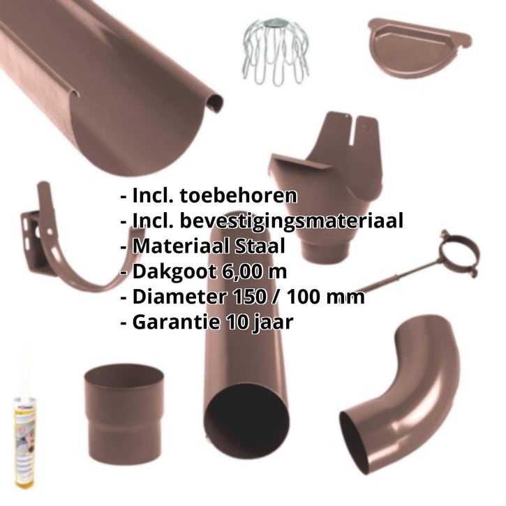Stalen dakgoot voordeelpakket 6 m | Ø 150/100 mm | Kleur bruin #2