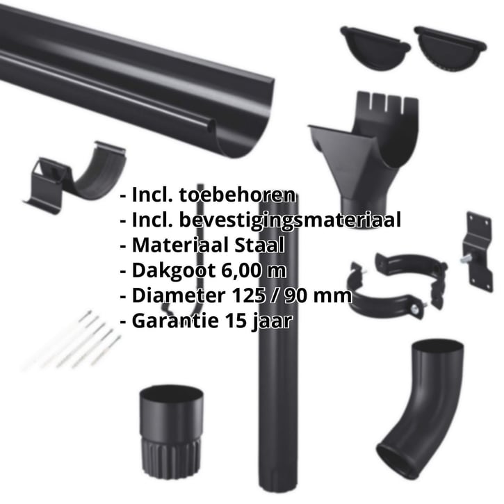 Stalen dakgoot voordeelpakket 6 m | Ø 125/90 mm | 9005 - Gitzwart #2