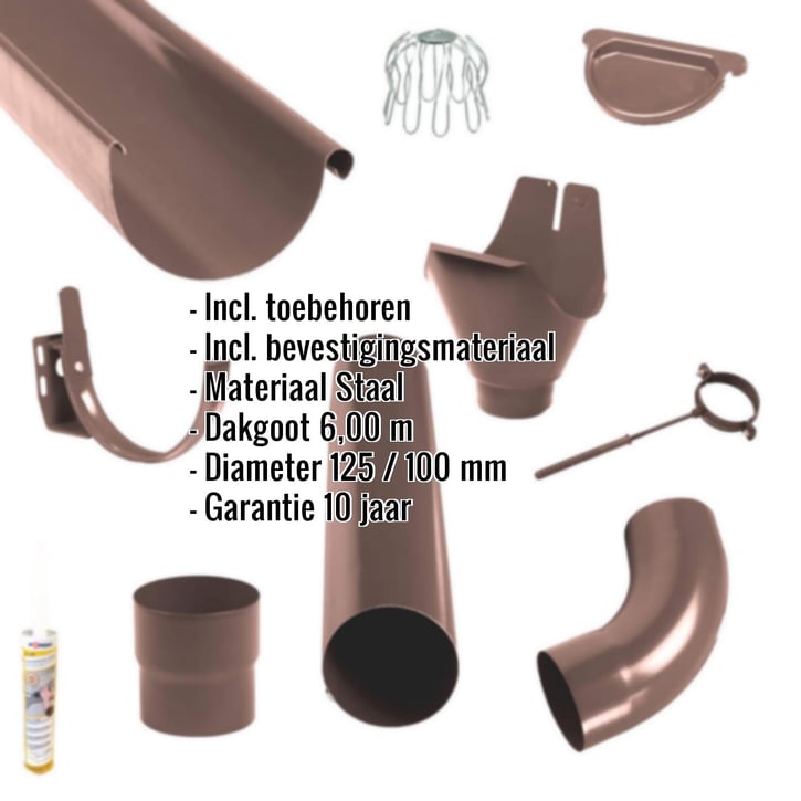 Stalen dakgoot voordeelpakket 6,00 m | Ø 125/100 mm | Kleur bruin #2