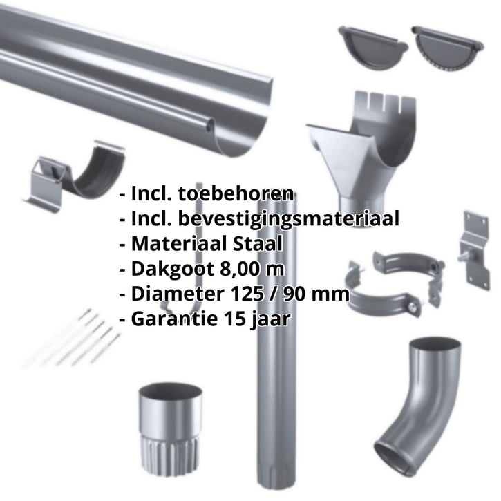 Stalen dakgoot voordeelpakket 8 m | Ø 125/90 mm | 7024 - Grafietgrijs #2