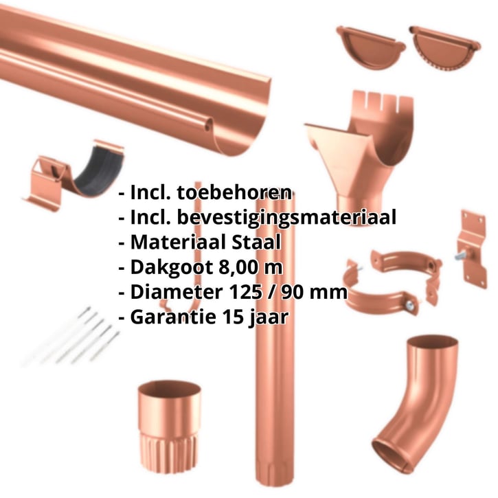 Stalen dakgoot voordeelpakket 8 m | Ø 125/90 mm | 8004 - Koperbruin #2
