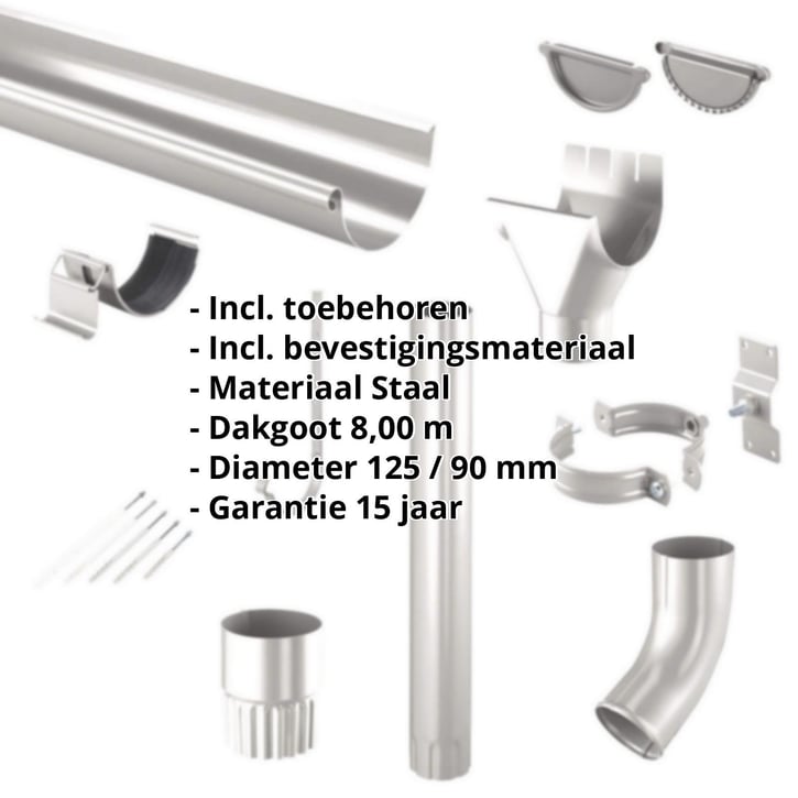 Stalen dakgoot voordeelpakket 8 m | Ø 125/90 mm | 9007 - Grijs aluminiumkleurig #2