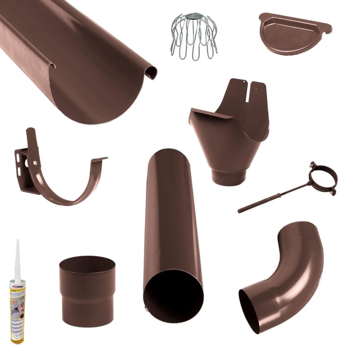 Stalen dakgoot voordeelpakket 8,00 m | Ø 150/100 mm | Kleur bruin #1
