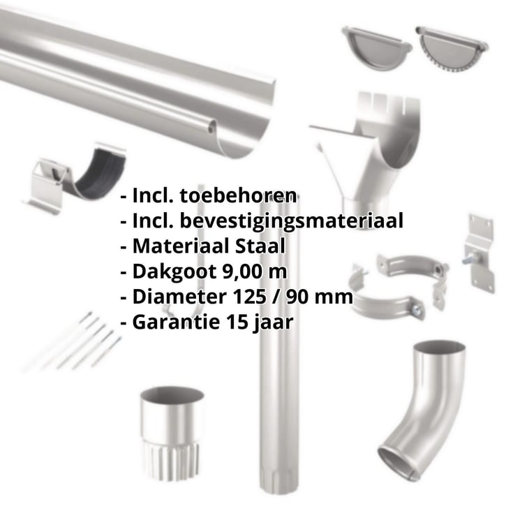 Stalen dakgoot voordeelpakket 9 m | Ø 125/90 mm | 9007 - Grijs aluminiumkleurig #2