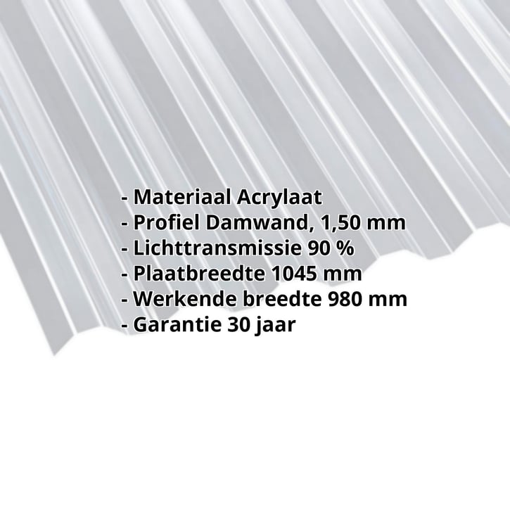 Acrylaat damwandplaat | 76/18 | 1,50 mm | Helder | 2000 mm #2