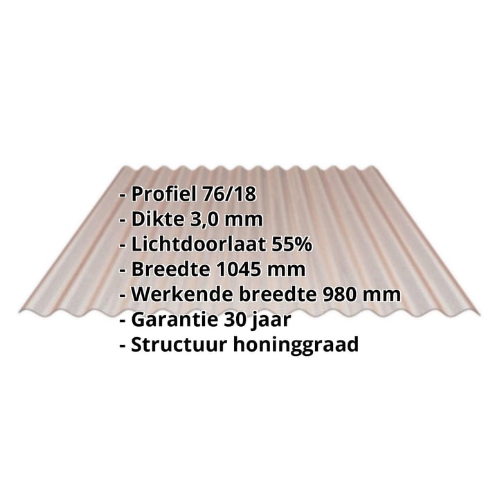 Acrylaat golfplaat | 76/18 | 3,00 mm | Brons | Honingraatstructuur | 2000 mm #2