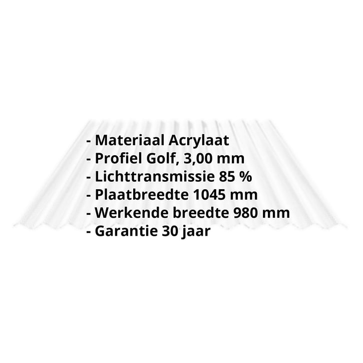 Acrylaat golfplaat | 76/18 | 3,00 mm | Helder | Honingraatstructuur | 2000 mm #2