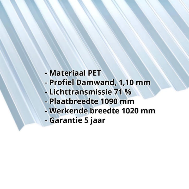 PET damwandplaat | 70/18 | 1,10 mm | Helder, licht blauw getint | Blueline | 2000 mm #2