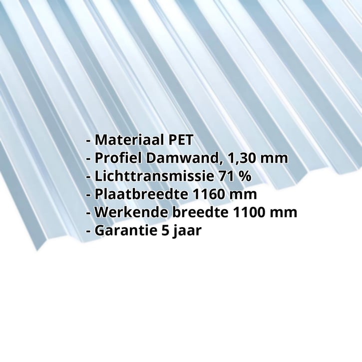 PET damwandplaat | 70/18 | 1,30 mm | Helder, licht blauw getint | Blueline | 2000 mm #2