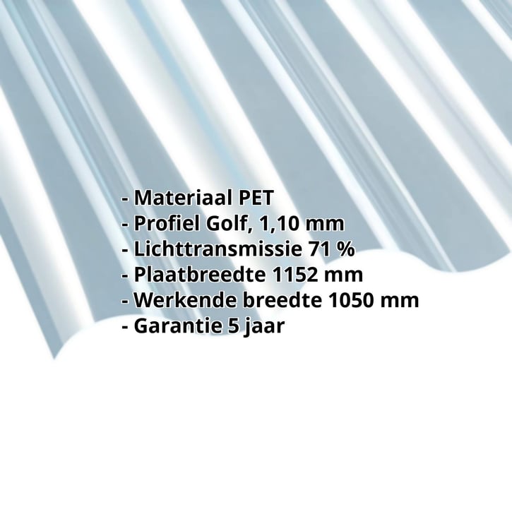 PET Golfplaat | 177/51 | Profiel 6 3/4 | 1,10 mm | Helder, licht blauw getint | Blueline | 1250 mm #2
