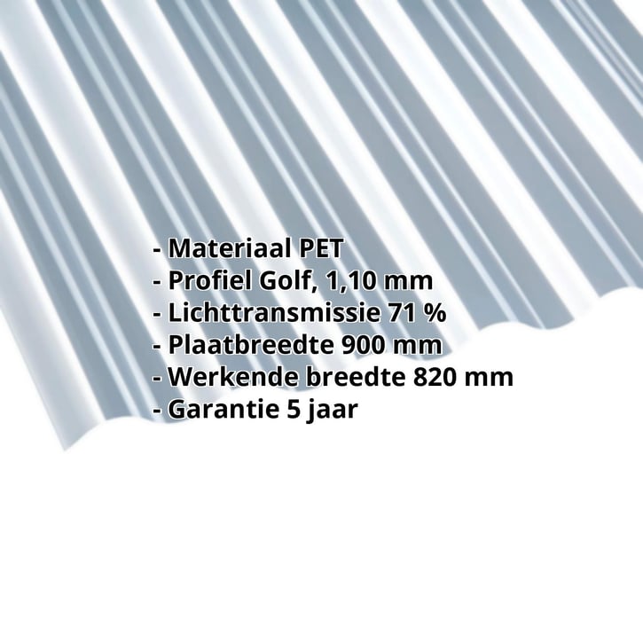PET golfplaat | 76/18 | 1,10 mm | Helder, licht blauw getint | Blueline | 2000 mm #2