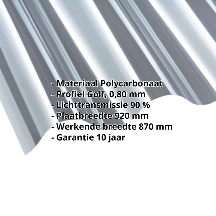 Polycarbonaat golfplaat | 177/51 | Profiel 5 | 0,80 mm | Helder | 2000 mm #2