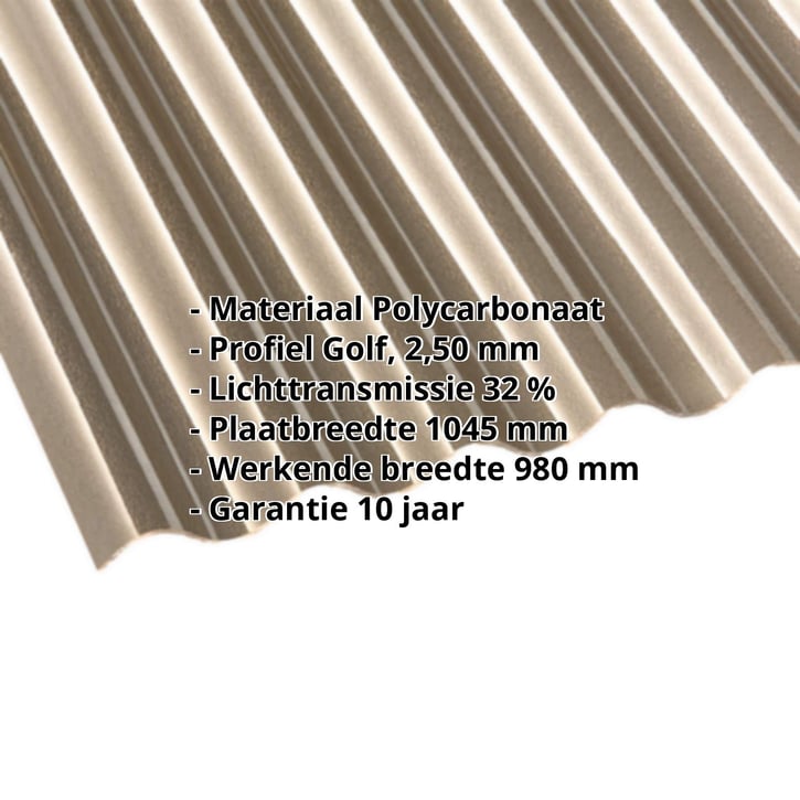 Polycarbonaat golfplaat | 76/18 | 2,50 mm | Brons | C-Structuur | 2000 mm #2