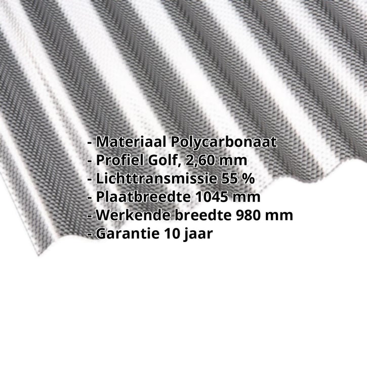 Polycarbonaat golfplaat | 76/18 | 2,60 mm | grafiet | Honingraatstructuur | 2000 mm #2
