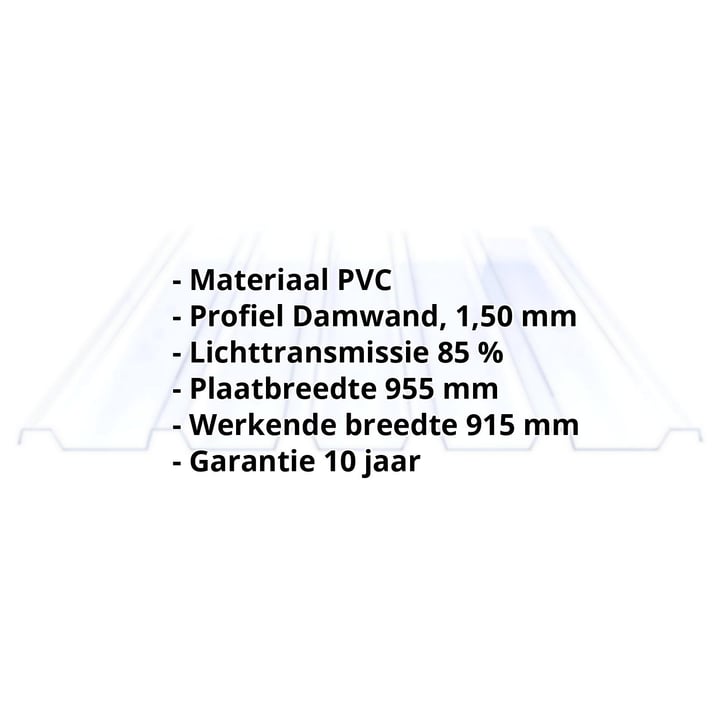 PVC damwandplaat | 183/40 | 1,50 mm | Helder, licht blauw getint | 2000 mm #2