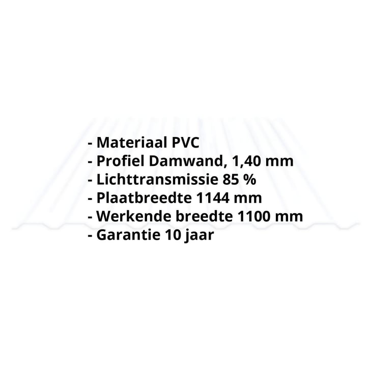 PVC damwandplaat | 20/1100 | 1,40 mm | Helder, licht blauw getint | Wand | 2000 mm #2