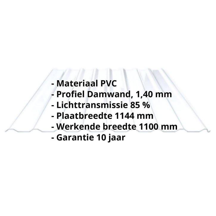 PVC damwandplaat | 20/1100 | 1,40 mm | Helder, licht blauw getint | Dak | 2000 mm #2