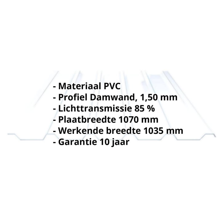 PVC damwandplaat | 207/35 | 1,50 mm | Helder, licht blauw getint | 2000 mm #2