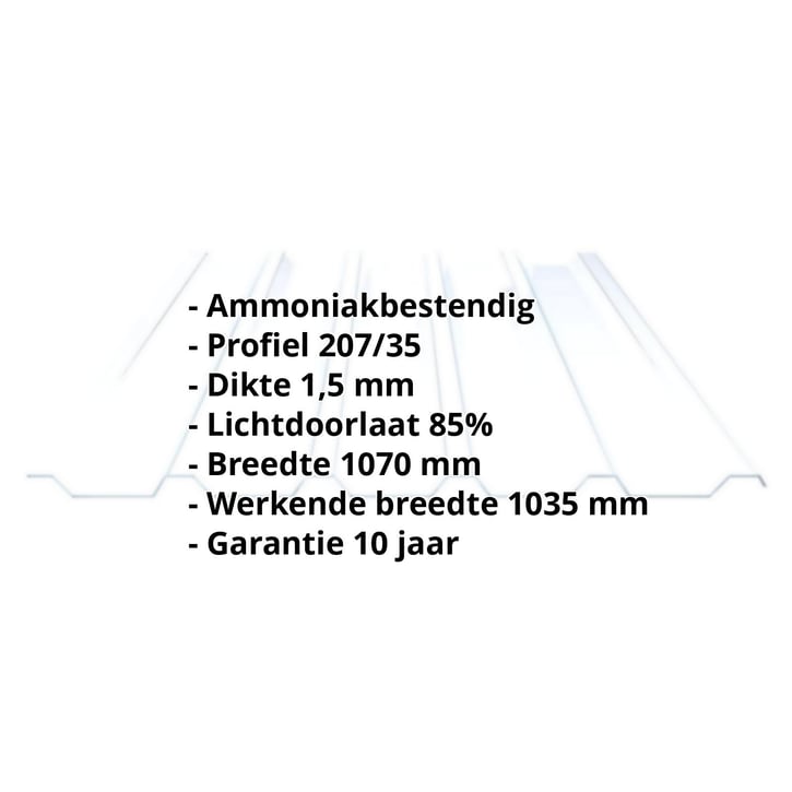 PVC damwandplaat | 207/35 | 1,50 mm | Helder, licht blauw getint | 2000 mm #2
