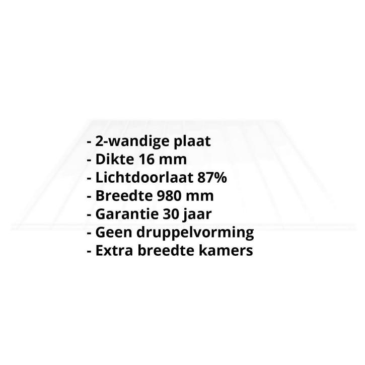 Acrylaat kanaalplaat | 16 mm | Breedte 980 mm | Helder | Extra brede kanalen | 2000 mm #2