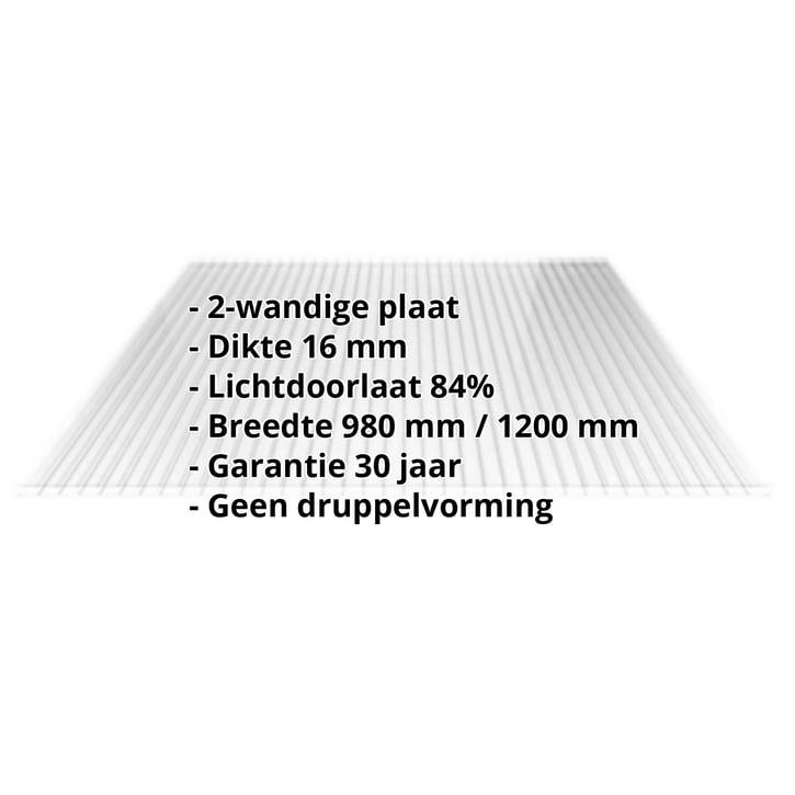 Acrylaat kanaalplaat | 16 mm | Breedte 980 mm | Helder | 2000 mm #2