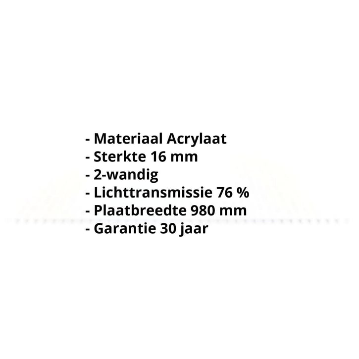 Acrylaat kanaalplaat | 16 mm | Breedte 980 mm | Opaal wit | 2000 mm #2