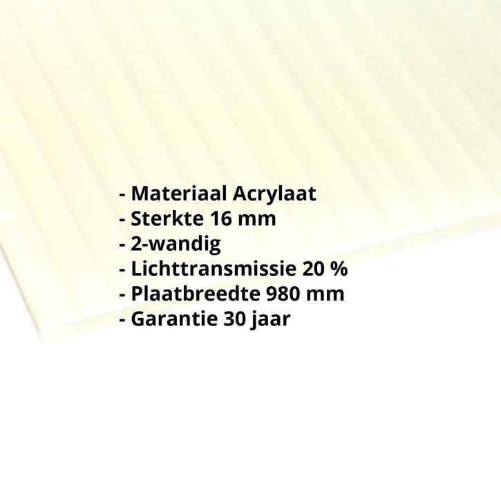 Acrylaat kanaalplaat | 16 mm | Breedte 980 mm | Opaal wit / Goud | Warmtewerend | 2000 mm #2
