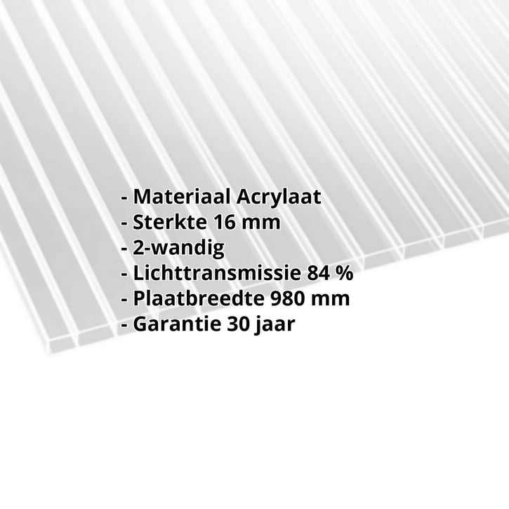 Acrylaat kanaalplaat | 16 mm | Breedte 980 mm | Helder | 2000 mm #2