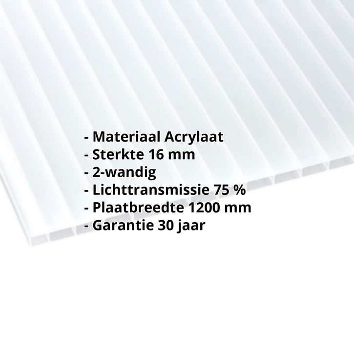 Acrylaat kanaalplaat | 16 mm Breedte 1200 mm | Opaal wit | 2000 mm Acrylaat kanaalplaat | 16 mm | Breedte 1200 mm | Opaal wit | 2000 mm #2