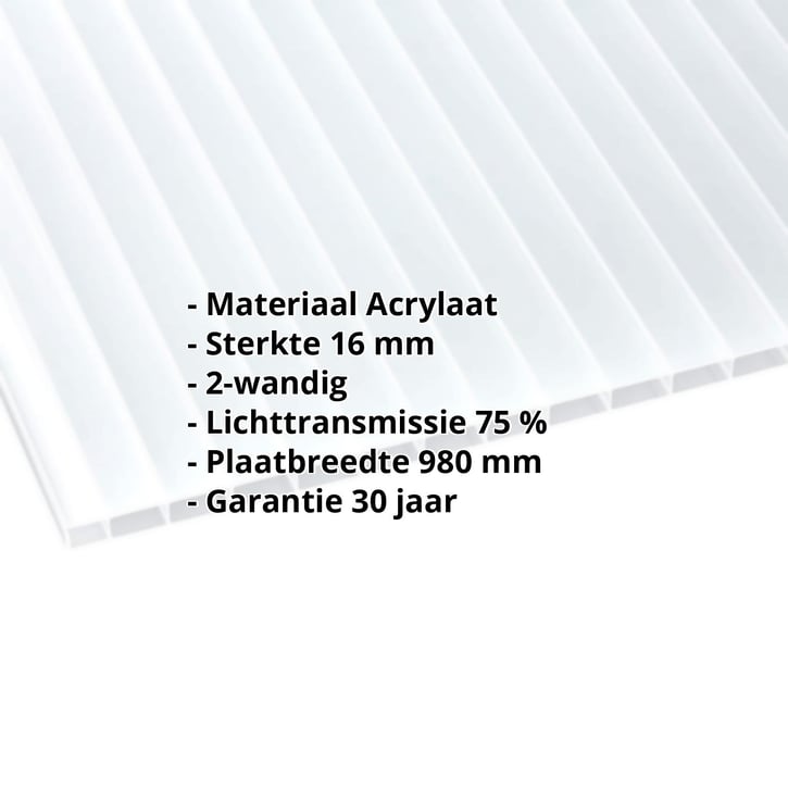 Acrylaat kanaalplaat | 16 mm Breedte 980 mm | Opaal wit | 2000 mm Acrylaat kanaalplaat | 16 mm | Breedte 980 mm | Opaal wit | 2000 mm #2