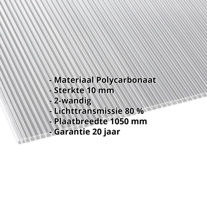 Polycarbonaat kanaalplaat | 10 mm | Breedte 1050 mm | Helder | Dubbelzijdige UV-bescherming | 2000 mm #2