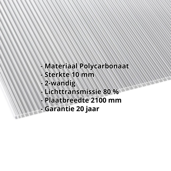 Polycarbonaat kanaalplaat | 10 mm Breedte 2100 mm | Helder | Dubbelzijdige UV-bescherming | 2000 mm Polycarbonaat kanaalplaat | 10 mm | Breedte 2100 mm | Helder | Dubbelzijdige UV-bescherming | 2000 mm #2