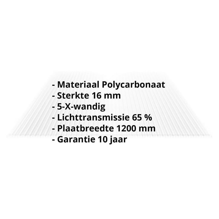 Polycarbonaat kanaalplaat | 16 mm | Breedte 1200 mm | Helder | Extra sterk | 2500 mm #2