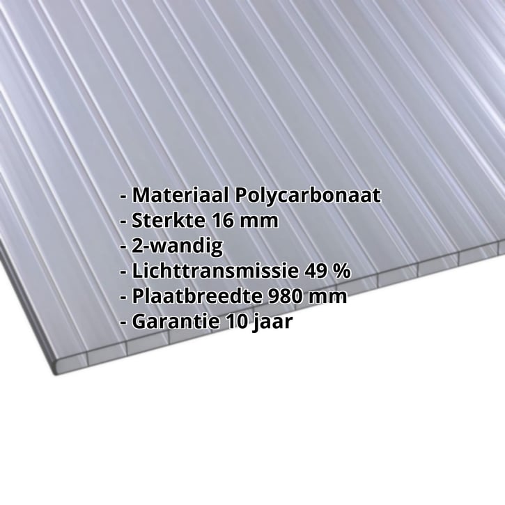 Polycarbonaat kanaalplaat | 16 mm | Breedte 980 mm | Grafiet | Dubbelzijdige UV-bescherming | Extra brede kanalen #2