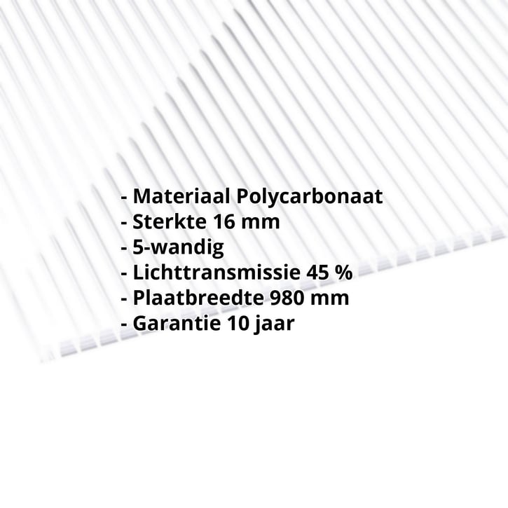 Polycarbonaat kanaalplaat | 16 mm | Breedte 980 mm | Helder / wit gestreept | Dubbelzijdige UV-bescherming | 2000 m #2