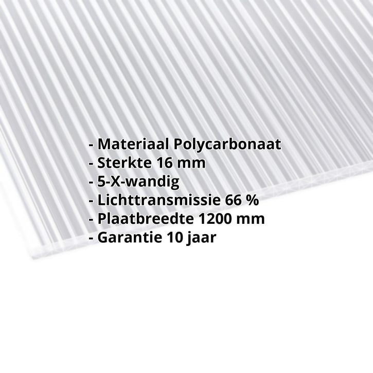 Polycarbonaat kanaalplaat | 16 mm | Breedte 1200 mm | Helder | Extra sterk | 2000 mm #2