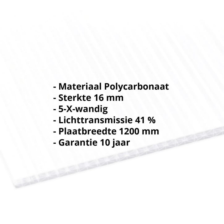 Polycarbonaat kanaalplaat | 16 mm | Breedte 1200 mm | Opaal wit | Extra sterk | 2000 mm #2
