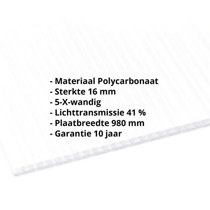 Polycarbonaat kanaalplaat | 16 mm | Breedte 980 mm | Opaal wit | Extra sterk | 2000 mm #2