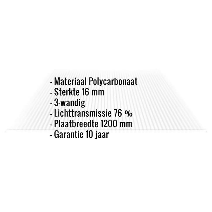 Polycarbonaat kanaalplaat | 16 mm | Breedte 1,20 m | Helder | 2,00 m #2
