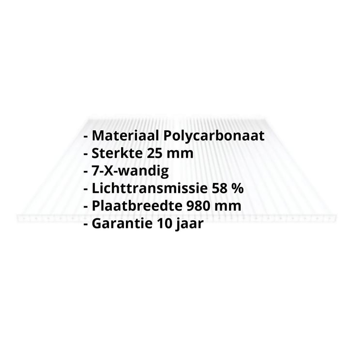 Polycarbonaat kanaalplaat | 25 mm | Breedte 980 mm | Helder | Extra sterk | 2000 mm #2