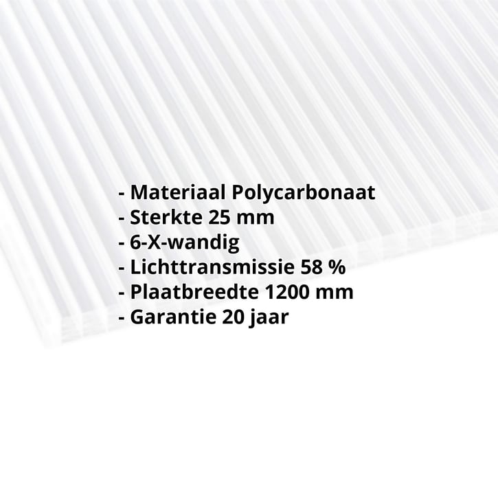 Polycarbonaat kanaalplaat | 25 mm | Breedte 1200 mm | Helder | Extra sterk | 2000 mm #2