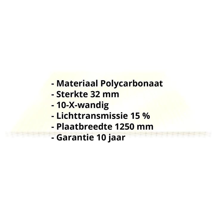 Polycarbonaat kanaalplaat | 32 mm | Breedte 1250 mm | Goud-opaal | Ideaal voor serre | 2000 mm #2