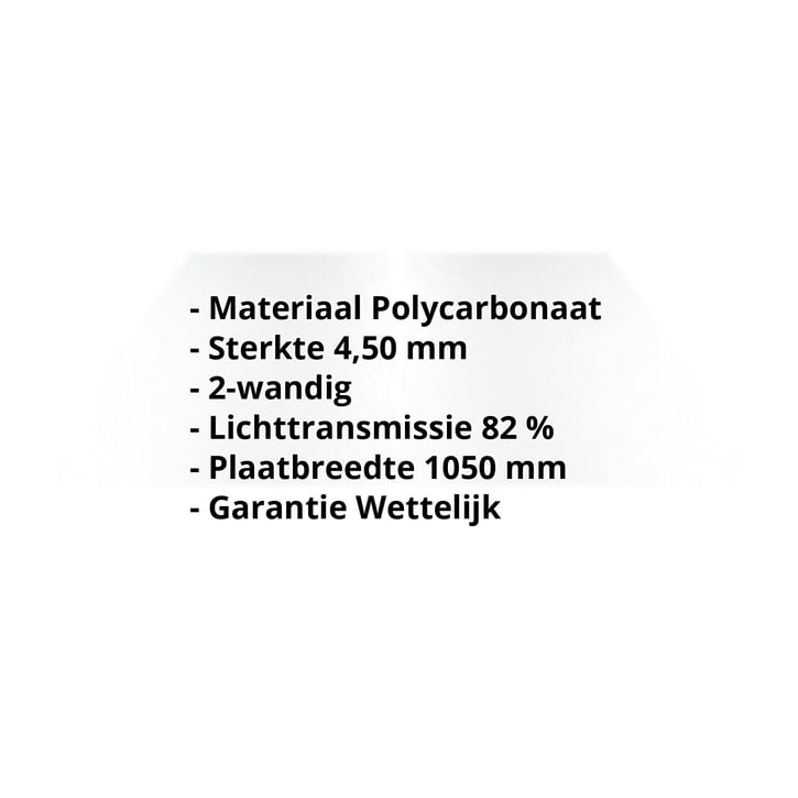 Polycarbonaat kanaalplaat | 4,50 mm | Breedte 1050 mm | Helder | 2000 mm #2