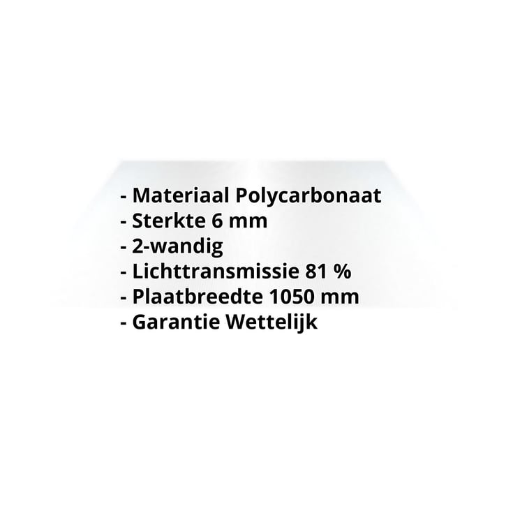 Polycarbonaat kanaalplaat | 6 mm | Breedte 1050 mm | Helder | 2000 mm #2