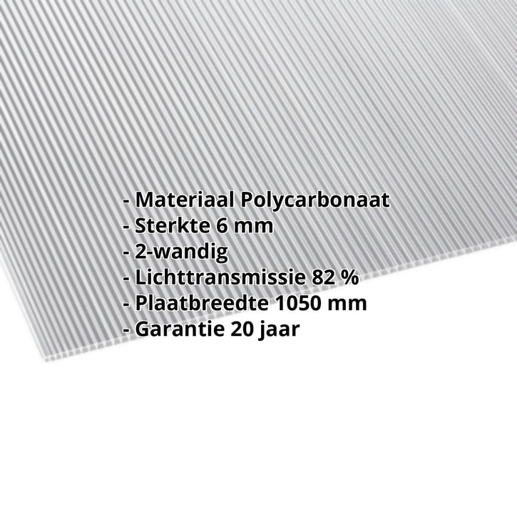 Polycarbonaat kanaalplaat | 6 mm | Breedte 1050 mm | Helder | Dubbelzijdige UV-bescherming | 2000 mm #2