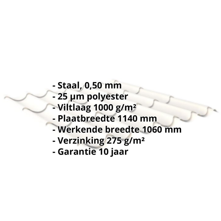 Dakpanplaat 2/1060 | Anti-Drup 1000 g/m² | Staal 0,50 mm | 25 µm Polyester | 9010 - Zuiverwit #2
