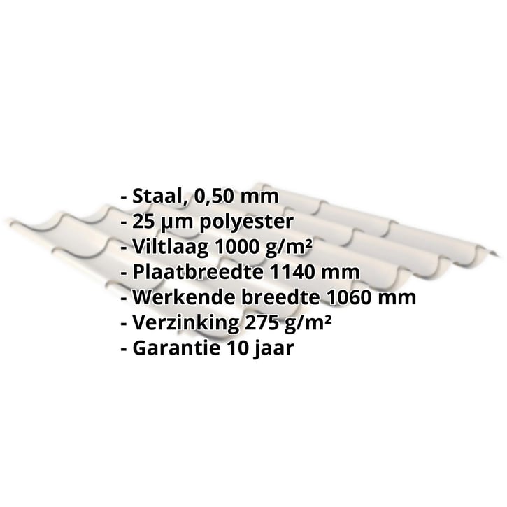 Dakpanplaat 2/1060 | Anti-Drup 1000 g/m² | Staal 0,50 mm | 25 µm Polyester | 9002 - Grijswit #2