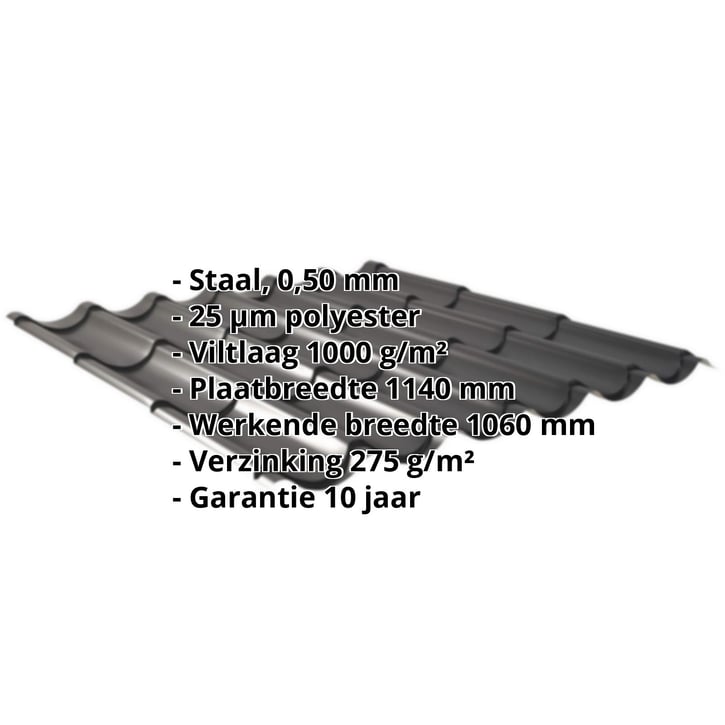 Dakpanplaat 2/1060 | Anti-Drup 1000 g/m² | Staal 0,50 mm | 25 µm Polyester | 9005 - Gitzwart #2